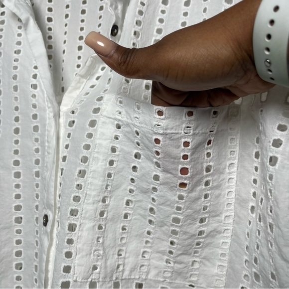 Calia Women Cover Up Top Large White Oversize Perforated Long Sleeve Beach Resor - Picture 7 of 11